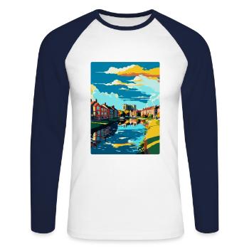 Newark On Trent England Uk Travel Poster Souvenir - Unisex Long Sleeve Baseball T-Shirt - white/navy - Front - Nik (191cm)