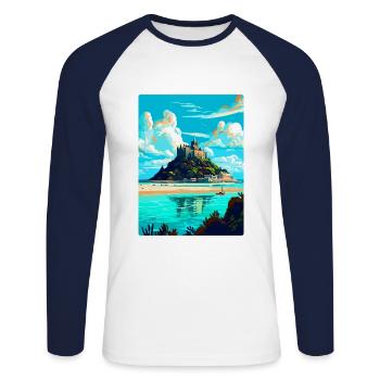 St Michaels Mount England Uk Travel Poster WPA - Unisex Long Sleeve Baseball T-Shirt - white/navy - Front - Nik (191cm)
