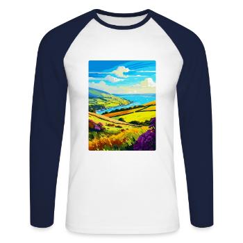 Parc national d’Exmoor Affiche de voyage Souvenir WPA - T-shirt baseball manches longues Homme - blanc/marine - Devant - Nik (191cm)
