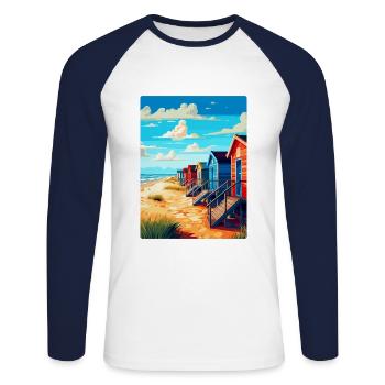 Wells à côté de la mer Angleterre Royaume-Uni Affiche de voyage WPA - T-shirt baseball manches longues Homme - blanc/marine - Devant - Nik (191cm)