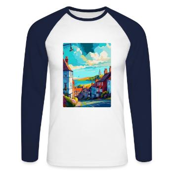 Lewes England Uk Vintage Reiseposter Souvenir - Unisex Baseballshirt langarm - Weiß/Navy - Vorne - Nik (191cm)