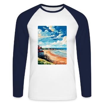 Saltburn By The Sea Angleterre Royaume-Uni Affiche de voyage WPA - T-shirt baseball manches longues Homme - blanc/marine - Devant - Nik (191cm)