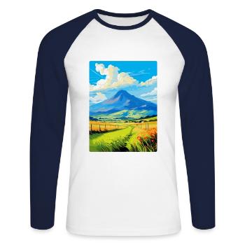 Mourne Mountains Vintage Travel Poster Souvenir - Unisex Long Sleeve Baseball T-Shirt - white/navy - Front - Nik (191cm)