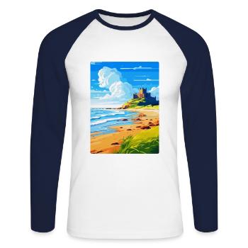 Château de Bamburgh Angleterre Royaume-Uni Affiche de voyage souvenir - T-shirt baseball manches longues Homme - blanc/marine - Devant - Nik (191cm)