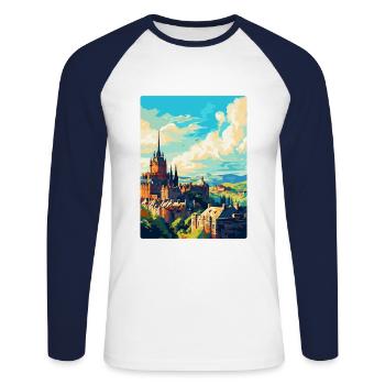 Edinburgh Schottland Großbritannien Reiseposter Souvenir WPA - Unisex Baseballshirt langarm - Weiß/Navy - Vorne - Nik (191cm)