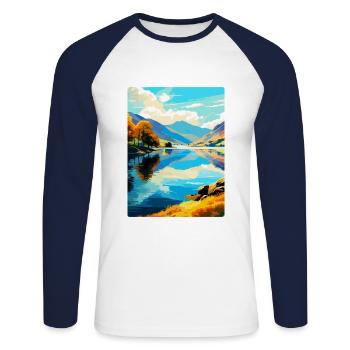 Ullswater Lake District Travel Poster Souvenir WPA - Unisex Long Sleeve Baseball T-Shirt - white/navy - Front - Nik (191cm)