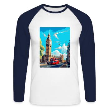 Big Ben Londres Angleterre Royaume-Uni Affiche de voyage Souvenir - T-shirt baseball manches longues Homme - blanc/marine - Devant - Nik (191cm)