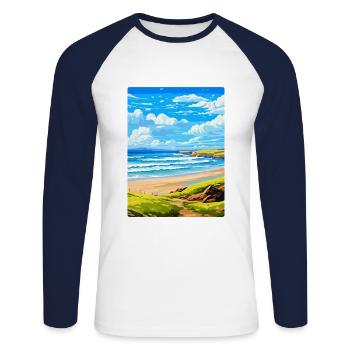 Constantine Bay Cornwall England Uk Travel Poster - Unisex Long Sleeve Baseball T-Shirt - white/navy - Front - Nik (191cm)