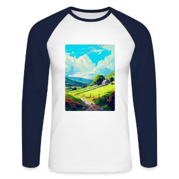 Llanblethian Wales Uk Travel Poster Souvenir WPA - Unisex Long Sleeve Baseball T-Shirt - white/navy - Front - Nik (191cm)