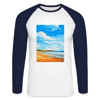 Constantine Bay Cornwall England Uk Travel Poster - Unisex Long Sleeve Baseball T-Shirt - white/navy - Front - Nik (191cm)