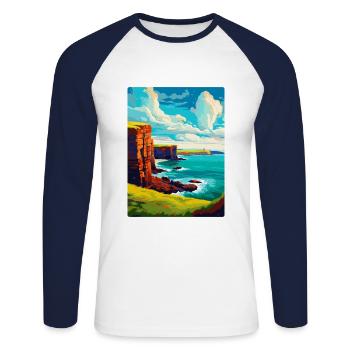 Orkneyinseln Schottland Großbritannien Reise Poster Souvenir - Unisex Baseballshirt langarm - Weiß/Navy - Vorne - Nik (191cm)