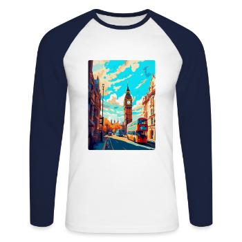 Londres, Angleterre, Royaume-Uni, Affiche de voyage vintage, Souvenir - T-shirt baseball manches longues Homme - blanc/marine - Devant - Nik (191cm)