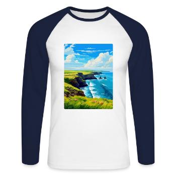 Lizard Peninsula Cornwall England Uk Travel Poster - Unisex Long Sleeve Baseball T-Shirt - white/navy - Front - Nik (191cm)