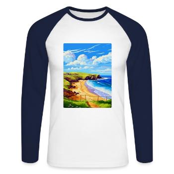 Holywell Bay Cornwall England Uk Travel Poster WPA - Unisex Long Sleeve Baseball T-Shirt - white/navy - Front - Nik (191cm)