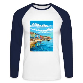 Weymouth England Uk Vintage Reiseposter Souvenir - Unisex Baseballshirt langarm - Weiß/Navy - Vorne - Nik (191cm)