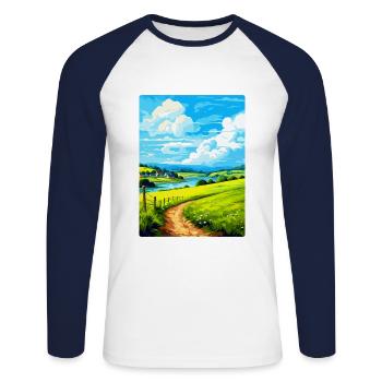 Lerryn Cornwall England Uk Travel Poster Souvenir - Unisex Long Sleeve Baseball T-Shirt - white/navy - Front - Nik (191cm)