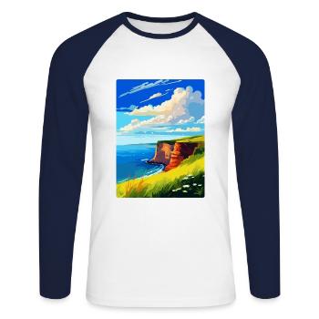 Berry Head Devon Vintage Travel Poster Souvenir - Unisex Long Sleeve Baseball T-Shirt - white/navy - Front - Nik (191cm)