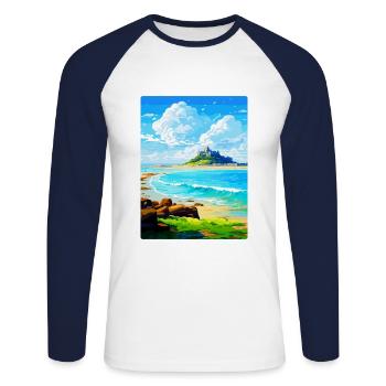 Marazion Cornwall England Uk Travel Poster WPA - Unisex Long Sleeve Baseball T-Shirt - white/navy - Front - Nik (191cm)