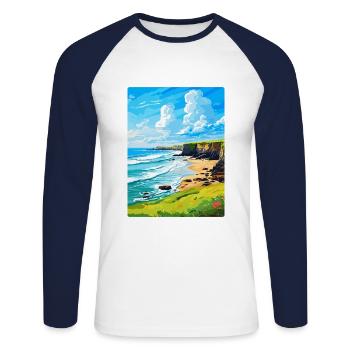 Bude Cornwall England Uk Travel Poster Souvenir - Unisex Long Sleeve Baseball T-Shirt - white/navy - Front - Nik (191cm)