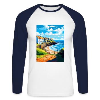 Gorran Haven Angleterre Royaume-Uni Affiche de voyage Souvenir WPA - T-shirt baseball manches longues Homme - blanc/marine - Devant - Nik (191cm)
