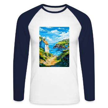 Cadgwith Cornwall England Uk Travel Poster WPA - Unisex Long Sleeve Baseball T-Shirt - white/navy - Front - Nik (191cm)