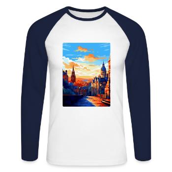 Edinburgh Schottland Großbritannien Reiseposter Souvenir WPA - Unisex Baseballshirt langarm - Weiß/Navy - Vorne - Nik (191cm)