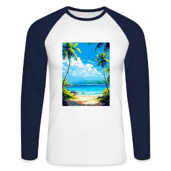 Islands Caribbean Travel Poster Souvenir - Unisex Long Sleeve Baseball T-Shirt - white/navy - Front - Nik (191cm)