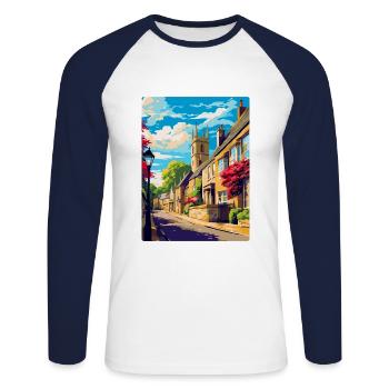 Bourton On The Hill England Uk Reiseposter WPA - Unisex Baseballshirt langarm - Weiß/Navy - Vorne - Nik (191cm)