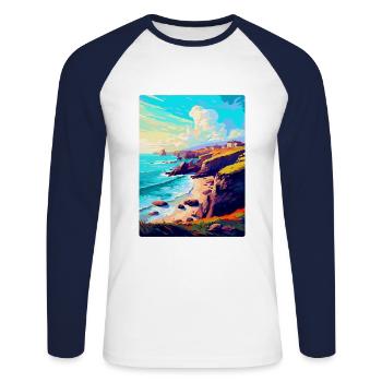 Lizard Point England Uk Travel Poster Souvenir WPA - Unisex Long Sleeve Baseball T-Shirt - white/navy - Front - Nik (191cm)