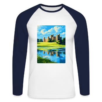 Leeds Castle England Uk Travel Poster Souvenir WPA - Unisex Long Sleeve Baseball T-Shirt - white/navy - Front - Nik (191cm)