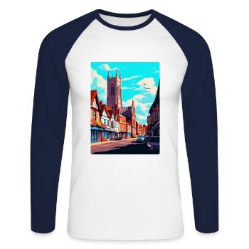 Hereford, England, Vereinigtes Königreich, Vintage, Reiseposter, Souvenir - Unisex Baseballshirt langarm - Weiß/Navy - Vorne - Nik (191cm)