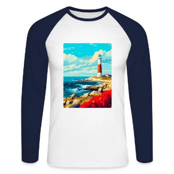 Portland Bill England Uk Reiseplakat Souvenir - Unisex Baseballshirt langarm - Weiß/Navy - Vorne - Nik (191cm)