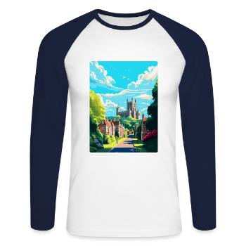 Arundel Sussex Vintage Travel Poster Souvenir WPA - Unisex Long Sleeve Baseball T-Shirt - white/navy - Front - Nik (191cm)