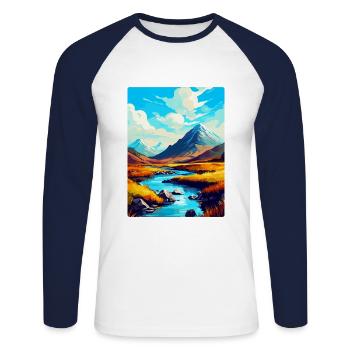 Glencoe Schottland Uk Vintage Reise Poster Souvenir - Unisex Baseballshirt langarm - Weiß/Navy - Vorne - Nik (191cm)