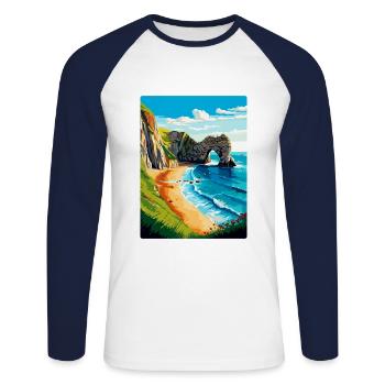 Durdle Door England Uk Reise Poster Souvenir WPA - Unisex Baseballshirt langarm - Weiß/Navy - Vorne - Nik (191cm)