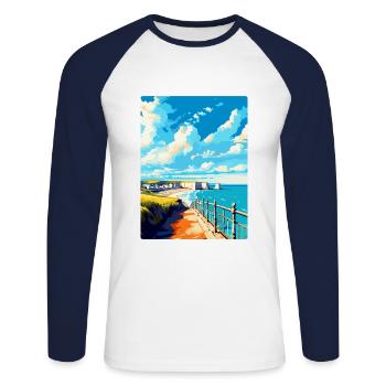Eastbourne Sussex Vintage Travel Poster Souvenir - Unisex Long Sleeve Baseball T-Shirt - white/navy - Front - Nik (191cm)
