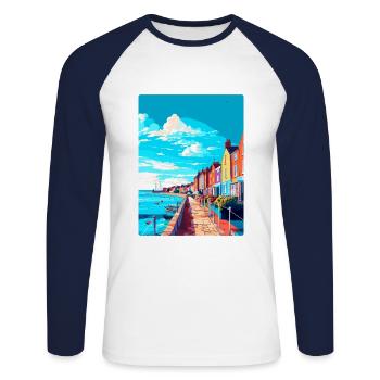 Weymouth England Uk Vintage Reiseposter Souvenir - Unisex Baseballshirt langarm - Weiß/Navy - Vorne - Nik (191cm)