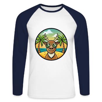 Hirsch Lustige Cartoon Sommer Strand Sonnenbrille Aufkleber - Unisex Baseballshirt langarm - Weiß/Navy - Vorne - Nik (191cm)