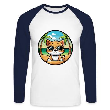 Kitten Funny Cartoon Summer Beach Sunglasses Cool - Unisex Long Sleeve Baseball T-Shirt - white/navy - Front - Nik (191cm)