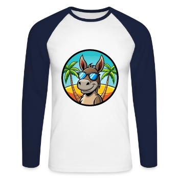 Donkey Funny Cartoon Summer Beach Sunglasses Cool - Unisex Long Sleeve Baseball T-Shirt - white/navy - Front - Nik (191cm)