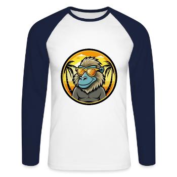 Pavian Lustige Cartoon Sommer Strand Sonnenbrille Cool - Unisex Baseballshirt langarm - Weiß/Navy - Vorne - Nik (191cm)