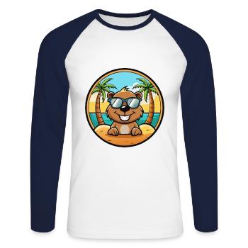 Castor Drôle Dessin Animé Plage D’été Lunettes De Soleil Cool - T-shirt baseball manches longues Homme - blanc/marine - Devant - Nik (191cm)