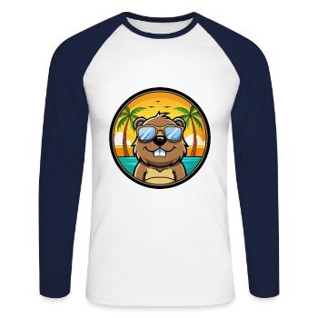 Castor Drôle Dessin Animé Plage D’été Lunettes De Soleil Cool - T-shirt baseball manches longues Homme - blanc/marine - Devant - Nik (191cm)