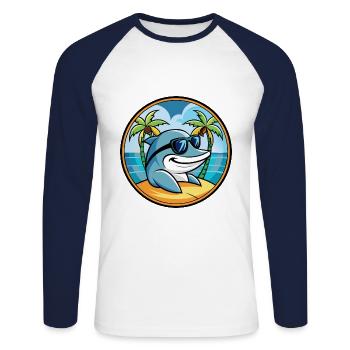 Dauphin Drôle Dessin Animé Plage D’été Lunettes De Soleil Cool - T-shirt baseball manches longues Homme - blanc/marine - Devant - Nik (191cm)