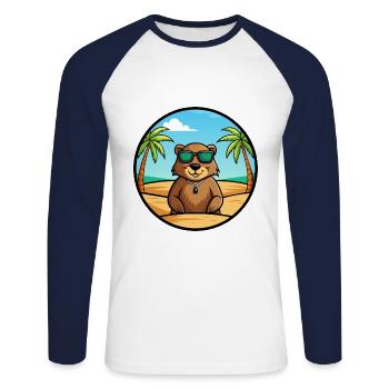 Groundhog Funny Cartoon Summer Beach Sunglasses - Unisex Long Sleeve Baseball T-Shirt - white/navy - Front - Nik (191cm)