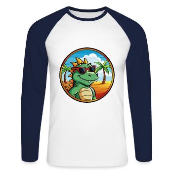 Drache Lustige Cartoon Sommer Strand Sonnenbrille Cool - Unisex Baseballshirt langarm - Weiß/Navy - Vorne - Nik (191cm)