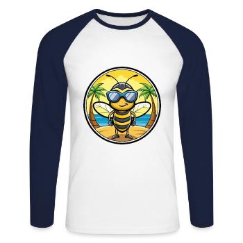 Abeille Drôle Dessin Animé Plage D’été Lunettes De Soleil Autocollant - T-shirt baseball manches longues Homme - blanc/marine - Devant - Nik (191cm)