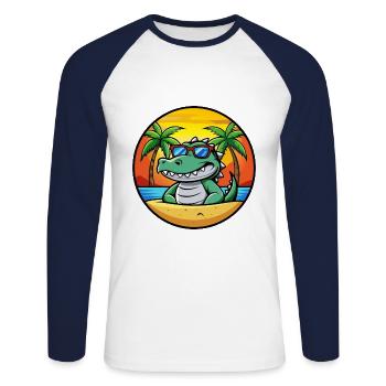 Lunettes de soleil de plage d’été de dessin animé drôle de crocodile - T-shirt baseball manches longues Homme - blanc/marine - Devant - Nik (191cm)