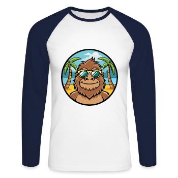 Bigfoot Funny Cartoon Summer Beach Sunglasses Cool - Unisex Long Sleeve Baseball T-Shirt - white/navy - Front - Nik (191cm)
