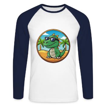 Dinosaur Funny Cartoon Summer Beach Sunglasses - Unisex Long Sleeve Baseball T-Shirt - white/navy - Front - Nik (191cm)